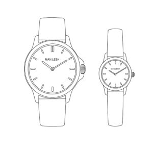 "Simple line art illustration of his and hers watches, highlighting the design similarities."