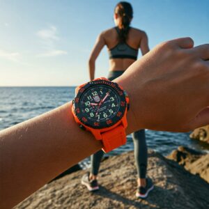 "A durable luminox watch bands in action, perfect for outdoor adventures and everyday wear."