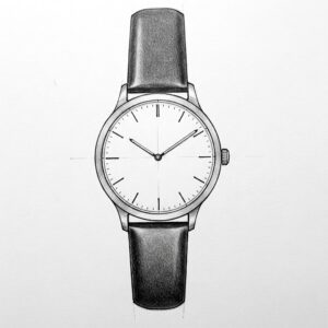 Design sketch illustrating the basic form of a plain jane watch.