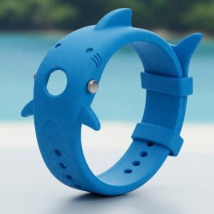 Flexible silicone shark watch band in a vibrant blue color.