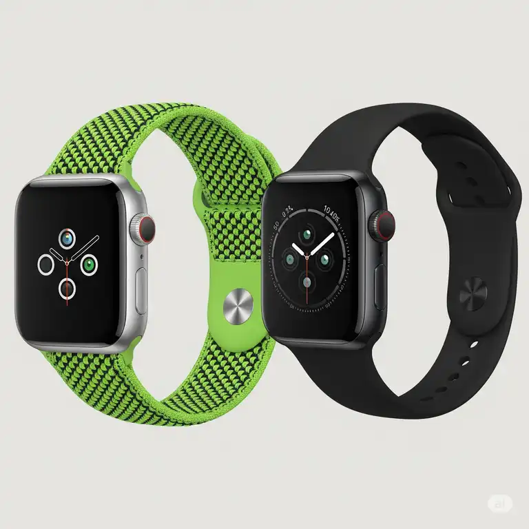 This image is an apple watch sport loop vs sport band comparison, showcasing the design and texture differences between the two Apple Watch band options.