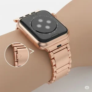 "Elegant rose gold apple watch band showcasing its refined design and comfortable fit."