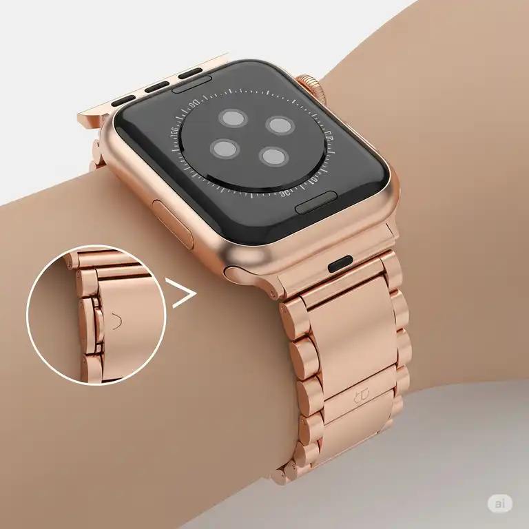 "Elegant rose gold apple watch band showcasing its refined design and comfortable fit."