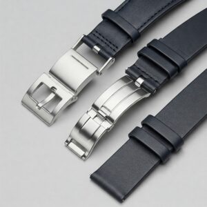 Different buckle styles for a 16mm watch strap, such as tang buckle and deployment clasp.