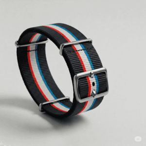 Stylish striped NATO 19mm watch strap offering a secure and versatile fit.