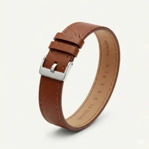 "20mm watch bracelet elegant leather strap in a classic brown finish."