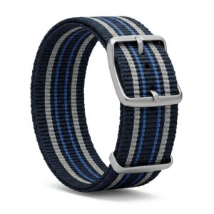 Durable and comfortable striped nylon 21mm watch strap for everyday use.