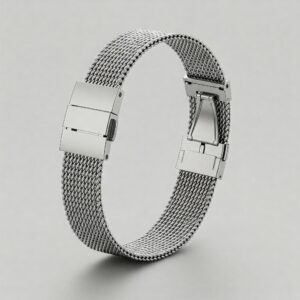 Elegant 21mm watch strap in stainless steel mesh with a secure clasp.