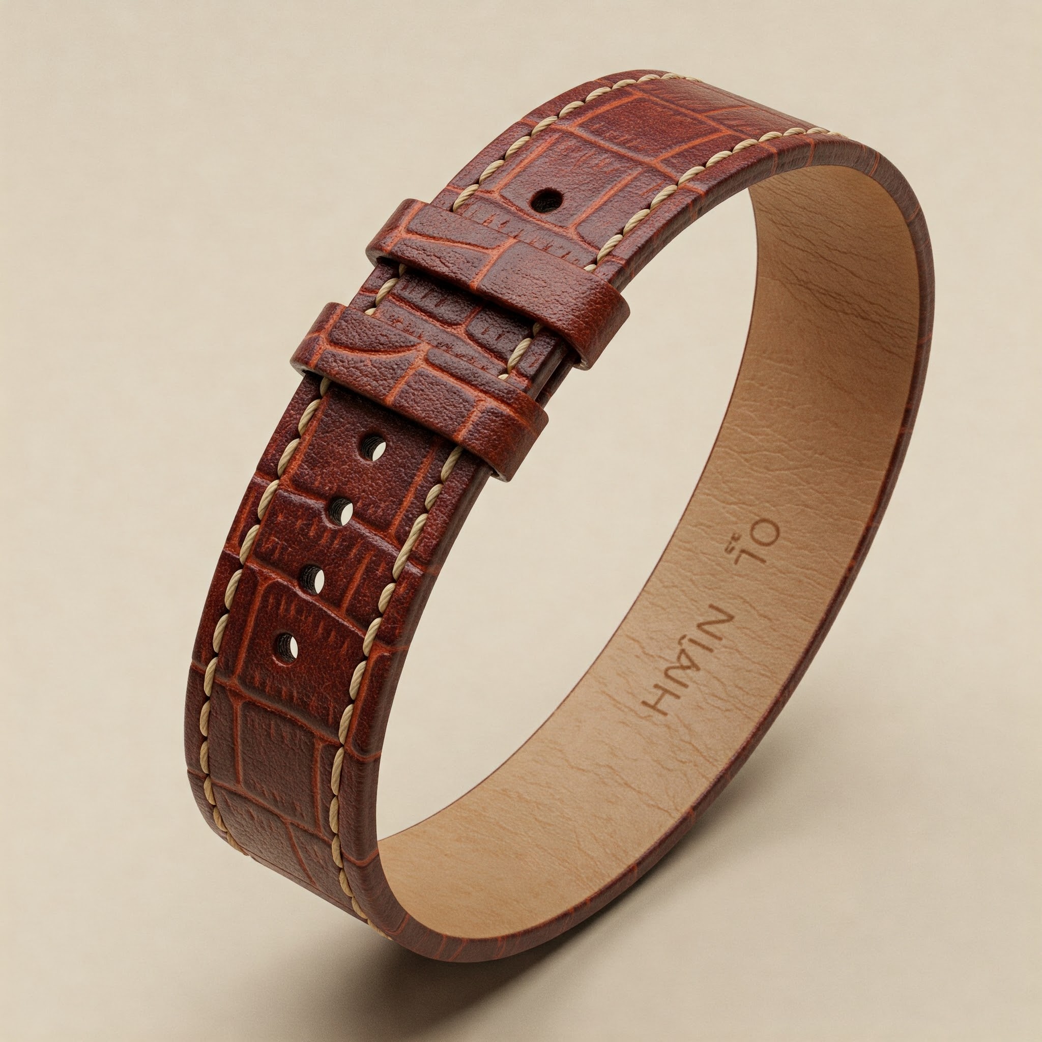 Close-up of a stylish 24mm watch band, a leather design on a modern timepiece.