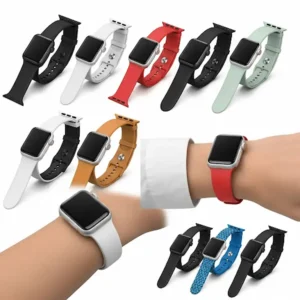 A vibrant collection of **38mm Apple Watch Series 3 bands** in a wide spectrum of colors, from classic to bright.