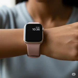 A person with sensitive skin comfortably wearing a hypoallergenic Apple Watch band, showing no signs of irritation.