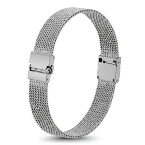 "20mm watch bracelet stylish silver mesh strap with an adjustable clasp."