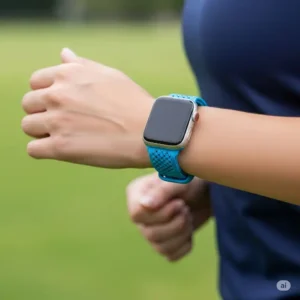 This depicts an apple watch sport loop vs sport band scenario, showing the Sport Loop being used during exercise for comfort and breathability.