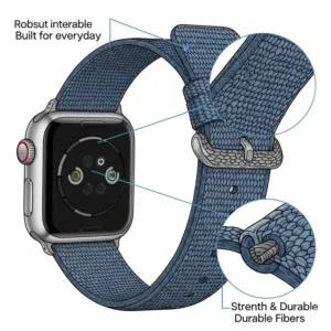 An illustration depicting the robust and durable weave of a nylon Apple Watch band, built for everyday wear.