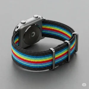 "20mm watch bracelet versatile NATO strap with a colorful striped pattern."