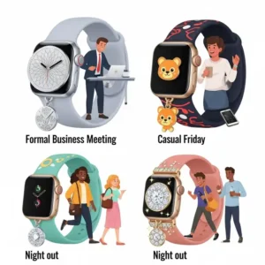 Apple watch charms for various occasions, from elegant charms for work to playful designs for casual wear, enhancing your smartwatch.