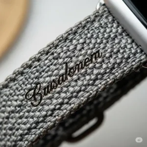 Macro shot of a uniquely textured Apple Watch personalized bands, highlighting its intricate details and premium feel.