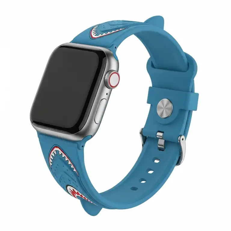 Stylish shark apple watch band in blue, perfect for ocean lovers and active lifestyles.