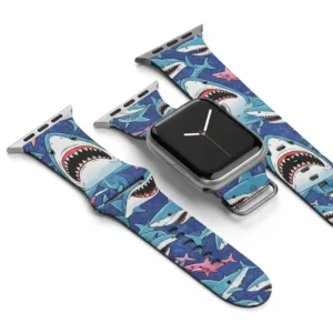 Person wearing a comfortable shark apple watch band, showcasing its sleek design on the wrist.