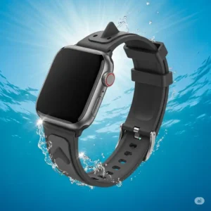 Durable shark apple watch band shown in a water setting, ideal for swimming and outdoor activities.