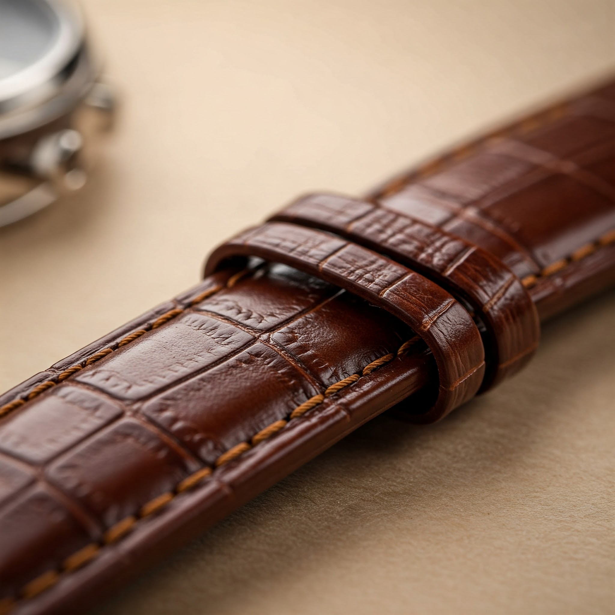Luxurious brown alligator watch strap showcasing its fine texture and elegant design.