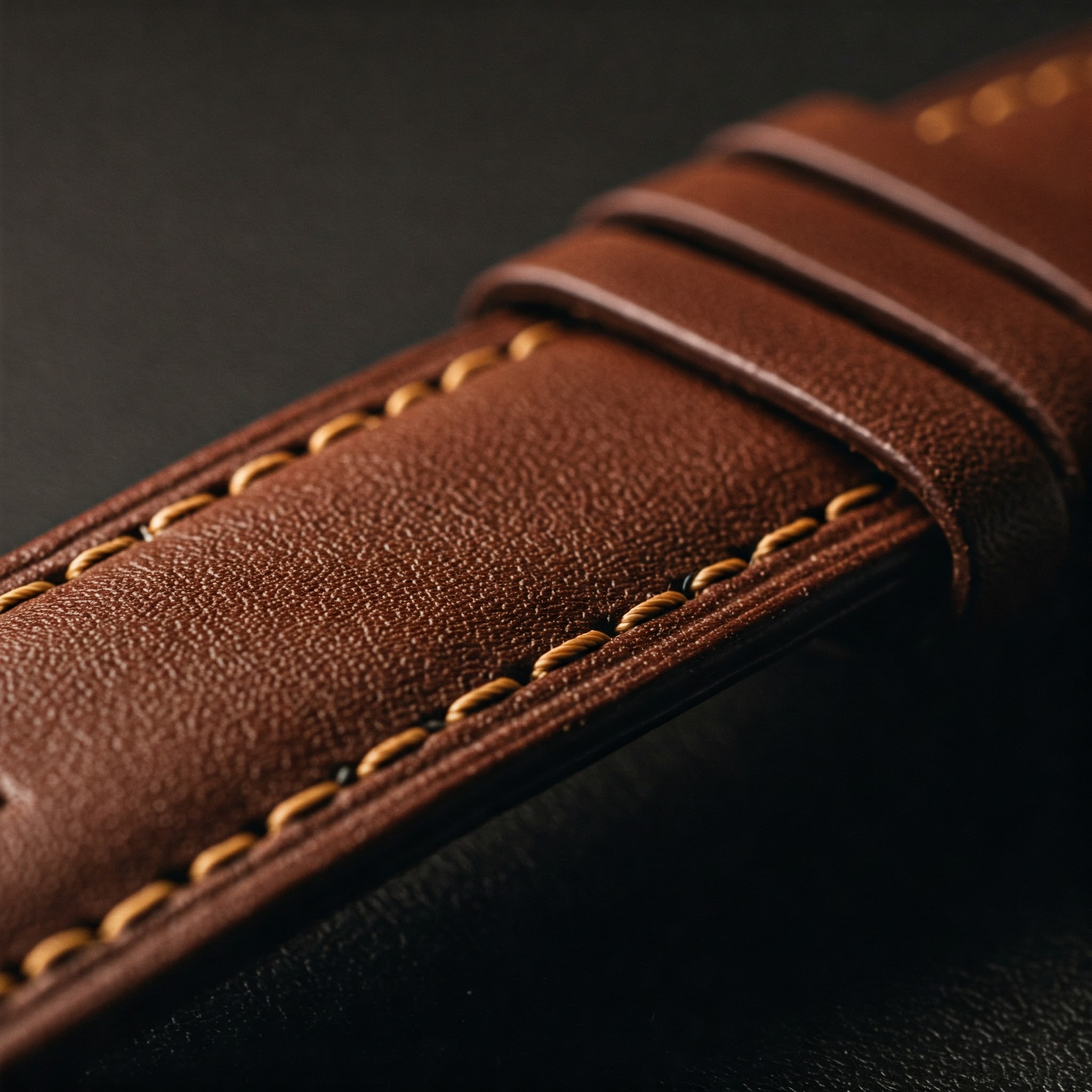 Close-up of a premium brown leather watch strap showcasing its fine stitching and texture, representing the best leather watch straps available.