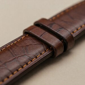 "Luxury brown leather watch strap crafted from high-quality material."