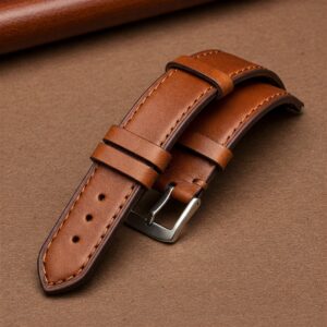 "Vintage style brown leather watch strap with a classic design."
