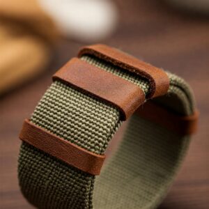 Comfortable canvas watch strap with a genuine leather backing.