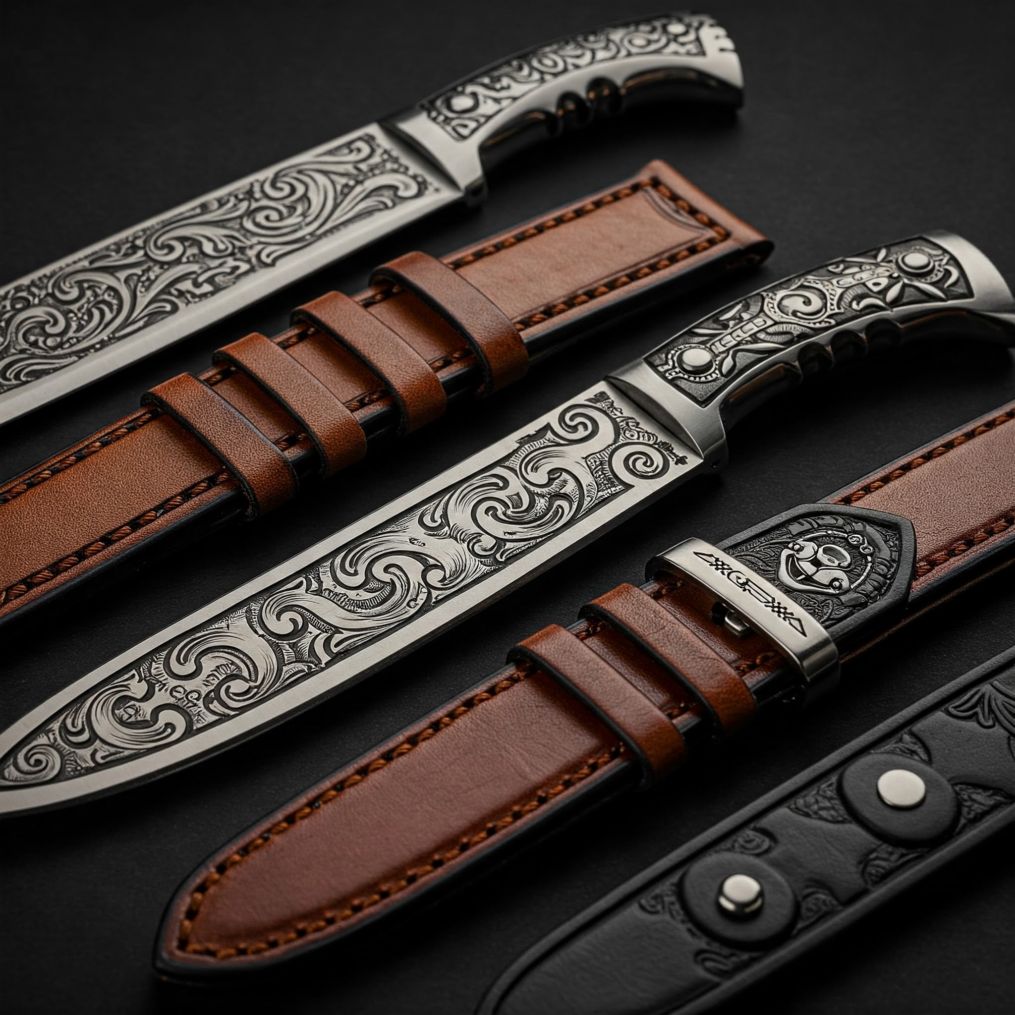 Close-up of stylish machete watch bands showcasing their unique design and durability.