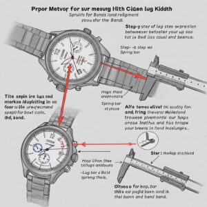 Illustration showing how to accurately measure the lug width of a Citizen watch for citizen watch band replacement.