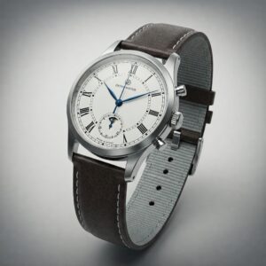 "A classic watch paired with a comfortable and breathable perlon watch strap."