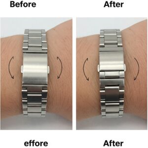 Visual comparison showing a watch band before and after adding a ss watch band extension for a better fit.