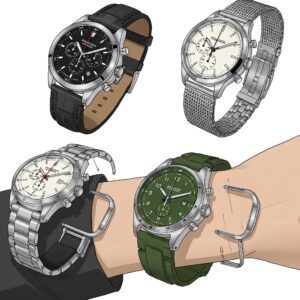 Illustration showcasing ss watch band extension on various watch styles.