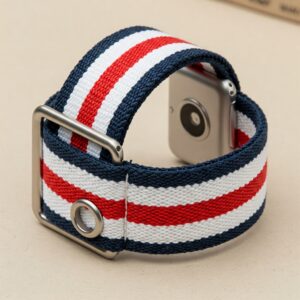 Fashionable striped canvas watch strap for everyday wear.