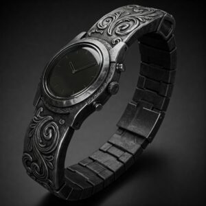 Uniquely designed machete watch bands with intricate detailing.