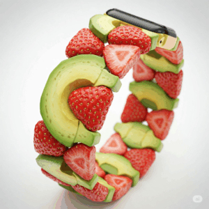 "Unique strawberry avocado watch band design offering a stylish and personalized look."