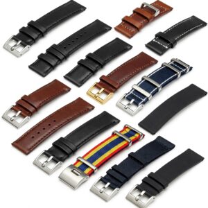 "18mm Watch Band: Collection of various materials, colors, and styles."
