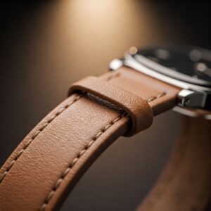 Close-up of a delicate leather watch strap designed for women, showcasing the elegance of the best leather watch straps for ladies.