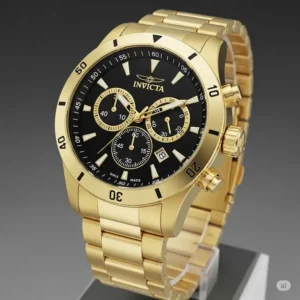 Elegant **Invicta gold watch mens** chronograph with a detailed black dial, perfect for a sophisticated look.