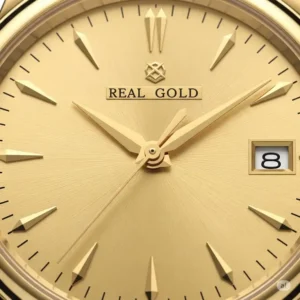 Detailed illustration of the dial of a real gold watches for men, featuring precise hour markers and sophisticated hands.