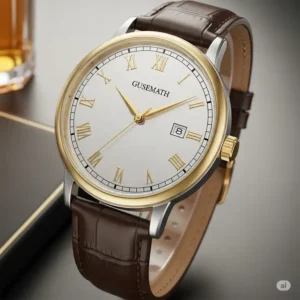  "Artistic rendering of a men's dress gold and silver watch for men, ideal for formal attire."