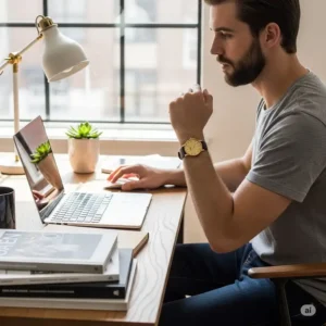 Lifestyle image featuring a Nixon gold watch subtly incorporated into a daily scene, suggesting sophistication and modern style.