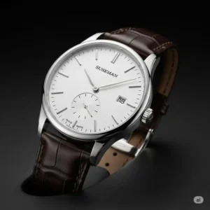 A sleek white gold watch for men with a refined and understated look, ideal for a modern and sophisticated appeal.