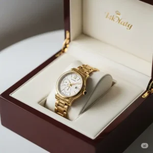 Luxurious 14k gold womens 14k gold watches presented in an elegant gift box, ideal for a special occasion.
