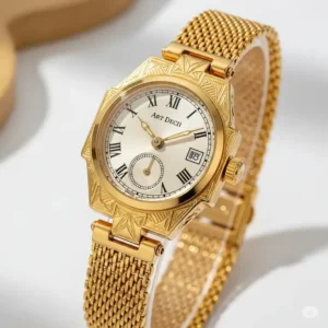 Art Deco inspired vintage women's gold watch, a beautiful blend of history and elegance.