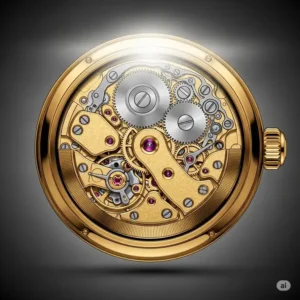 An illustration depicting the intricate automatic movement of a high-quality gold plated watch.