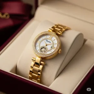 Beautiful golden watch women presented as a thoughtful gift.
