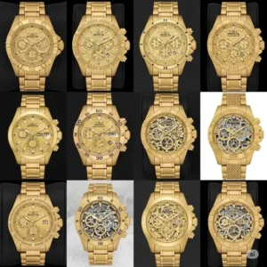 Collection of diverse Invicta watches gold, showcasing various styles, sizes, and designs for enthusiasts.