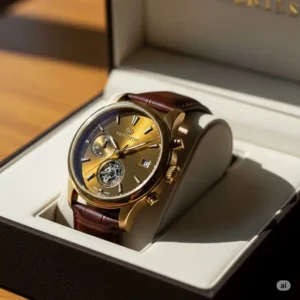"A stunning mens gold watch presented as a thoughtful gift, reflecting quality craftsmanship."